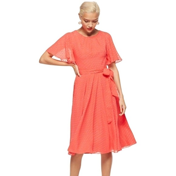 KATE SPADE Coral silk blend Clipped Chiffon A- Line Dress size 6 - Picture 1 of 10